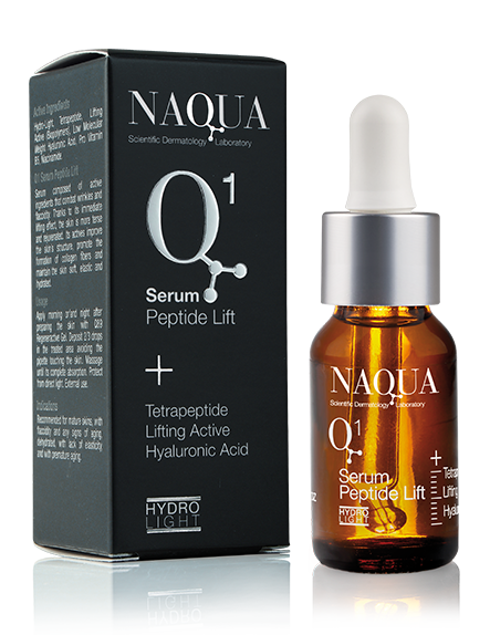 Q¹ Serum Peptide Lift de Naqua combina péptidos activos y ácido hialurónico para un potente efecto lifting. Reafirma, hidrata y mejora la elasticidad de la piel, aportando firmeza y luminosidad desde las primeras aplicaciones.